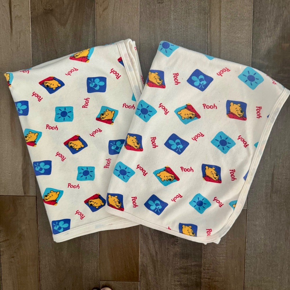 Set of 2 Vintage 90s Disney Winnie the Pooh Receiving Blankets Cotton Flannel